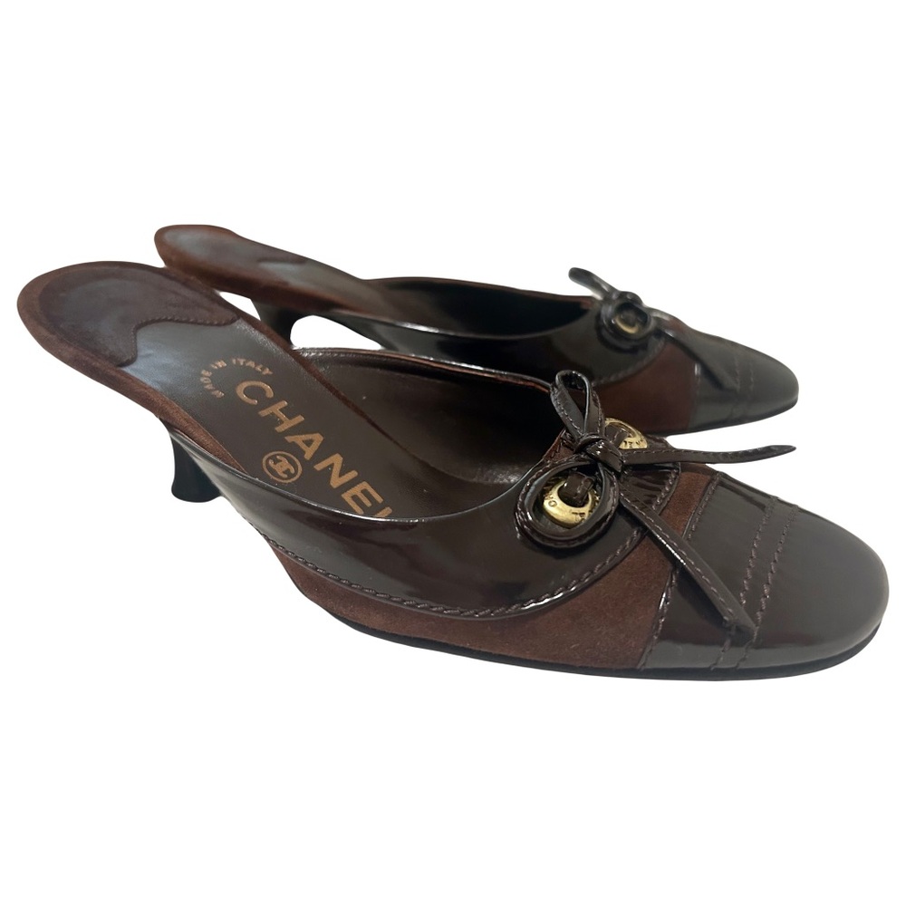 Brown Chanel Kitten Heels Bow detailing slip on